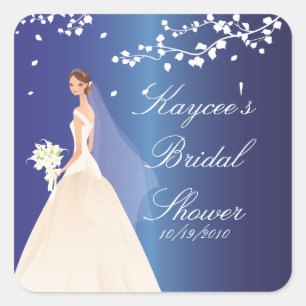 Autocollant bleu de carré de Fête de la mariée de