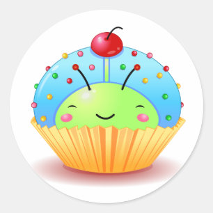 Autocollant bleu de petit gâteau de coccinelle