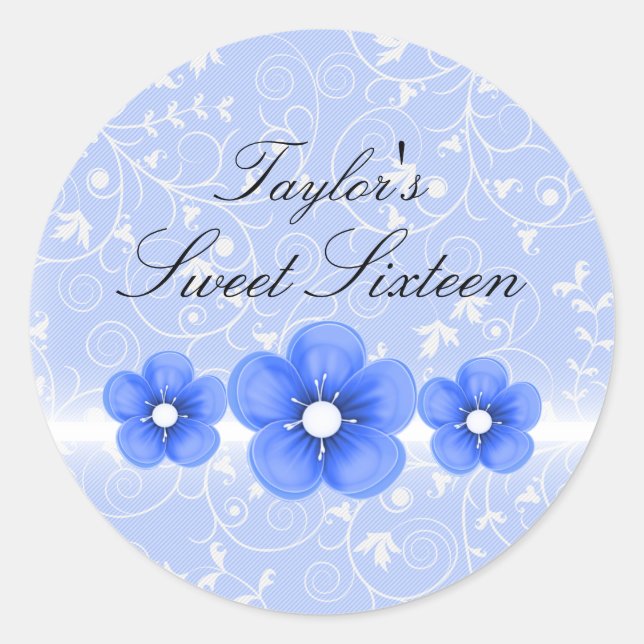 Autocollant bleu Fleur Sweet16 (Devant)