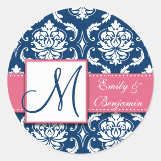 Autocollant bleu marine Mariage damassé Favoriser