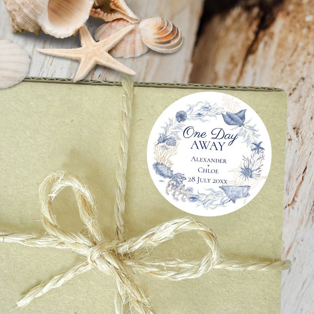 Autocollant Bleu Or Faveur de Mariage Côtiers (Coastal Wedding Favor Blue Gold Sticker)