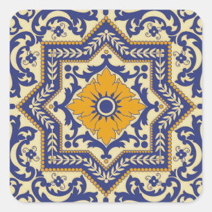 Autocollant bleu orange en céramique Azulejo