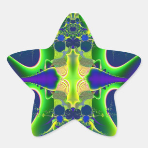 Autocollant bleu vert fractal étoile