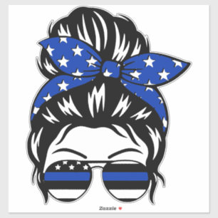 Autocollant Blue Line Messy Bun (2"–4") T