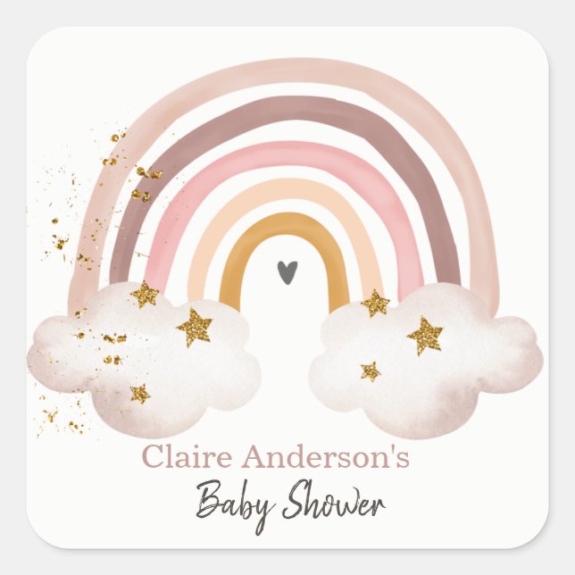 Autocollant Boho Arc-en-Ciel Baby Shower Pastel (Devant)
