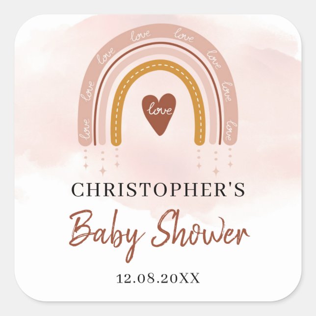 Autocollant Boho Blush rose baby shower arc-en-cie (Devant)