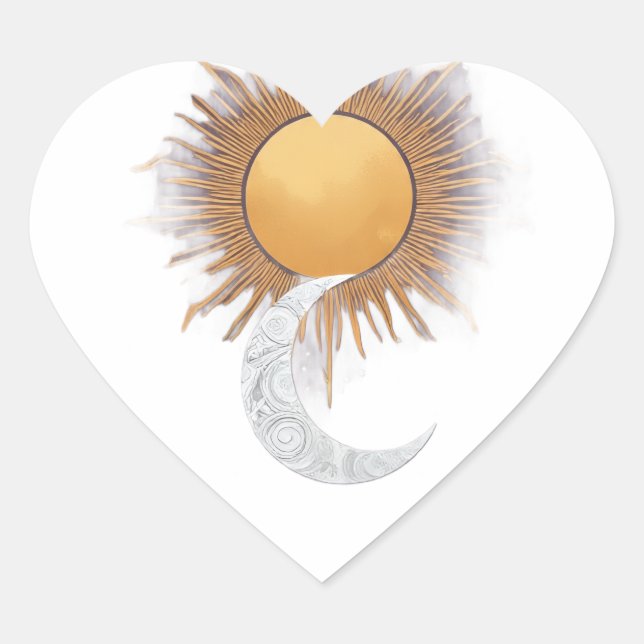 Autocollant Boho Soleil Lune Coeur Céleste (Devant)