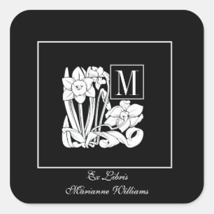 Autocollant Bookplate Art Nouveau Daffodil Monogra