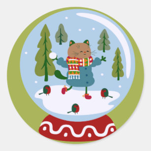 Autocollant boule à neige de Noël avec un chat mig