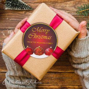 Autocollant Boules de Noël enneigées Rouge Or