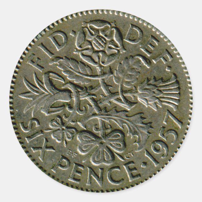 Autocollant britannique de six pence 1957 (Devant)