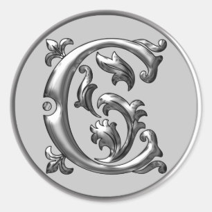Autocollant C rond initial en argent