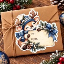 Autocollant cadeau aquarelle Noël faon