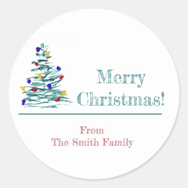 Autocollant cadeau Arbre de Noël et ampoules (Devant)