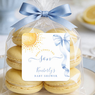 Autocollant Cadeau Baby Shower Arc-en-ciel Bleu