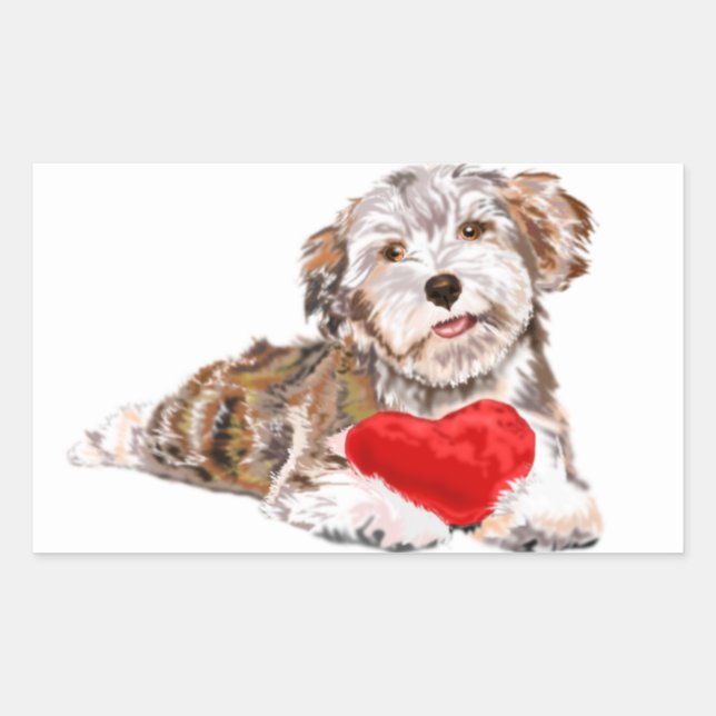 Autocollant Cadeau Chiot avec Coeur Amour (Devant)