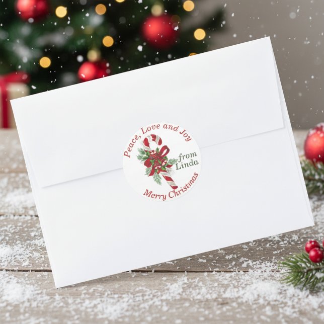 Autocollant cadeau de Noël personnalisé Sucre de c (Vintage Candy Cane Custom Christmas Gift Sticker)