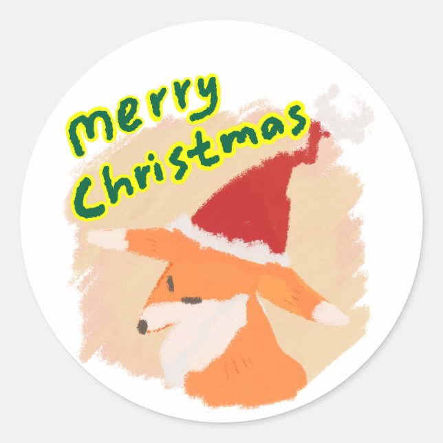 Autocollant cadeau de renard de Noël à l'aquarelle (Devant)