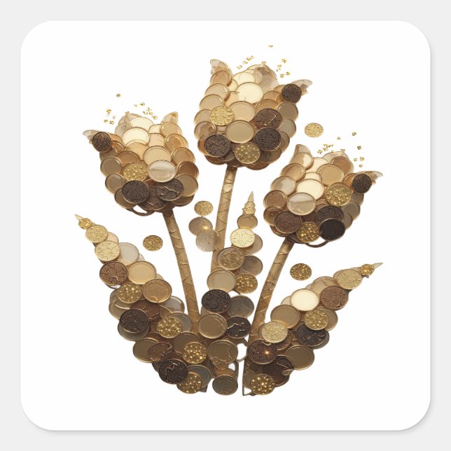Autocollant cadeau Fleurs de MONNAIE D'OR argentée (Devant)