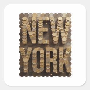 Autocollant Cadeau NEW YORK Or Joyeux