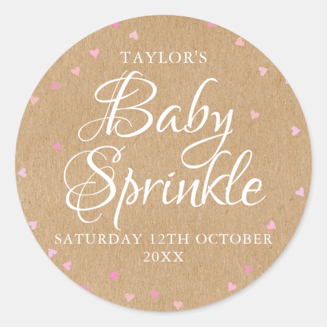 Autocollant cadeau pour baby sprinkle à coeurs ros (Devant)