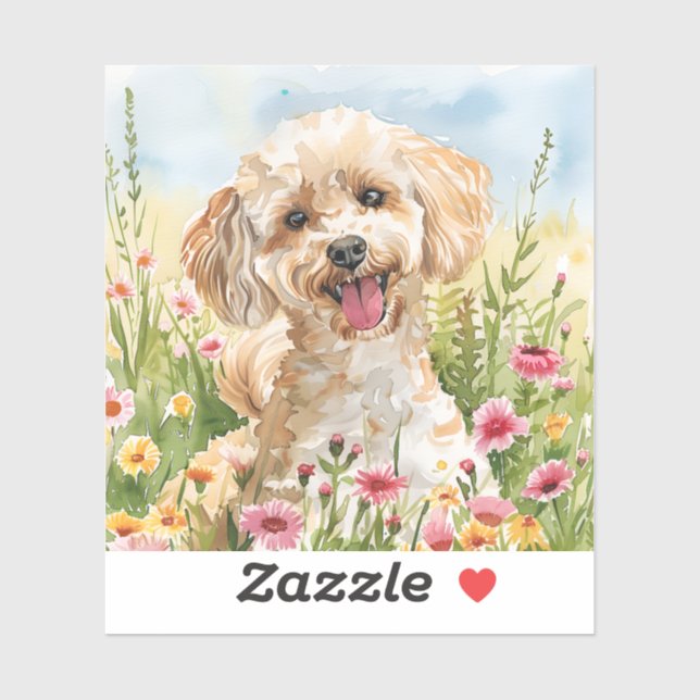 Autocollant Caniche – Conception Aquarelle (Feuille)
