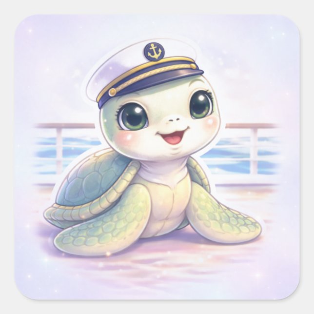 Autocollant Capitaine Tortue de Mer Mignonne (Devant)