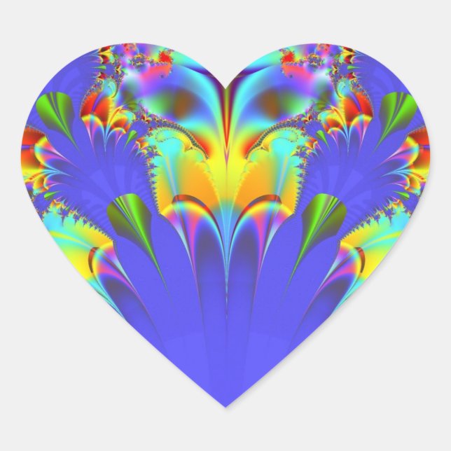 Autocollant cardiaque fractal arc-en-ciel (Devant)