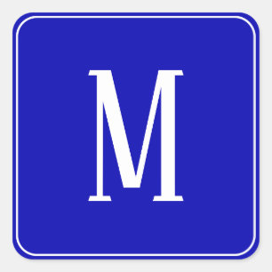Autocollant carré blanc sur fond bleu royal Monogr