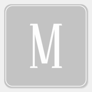 Autocollant carré blanc sur gris avec monogramme