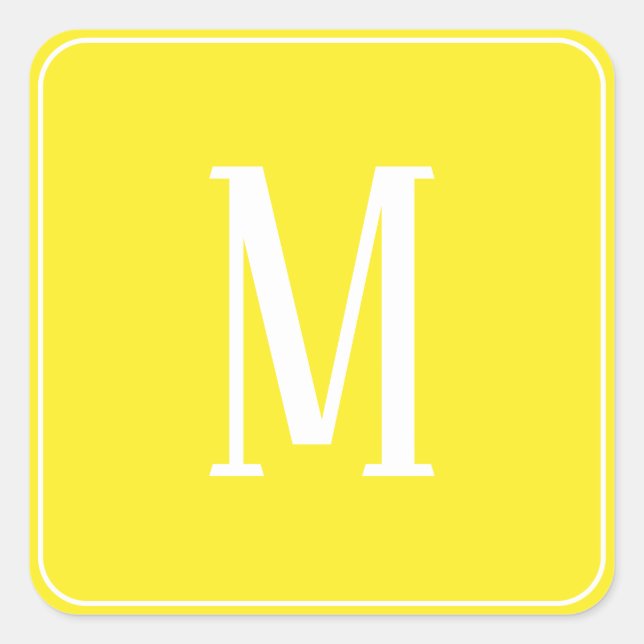 Autocollant carré blanc sur jaune avec monogramme (Devant)