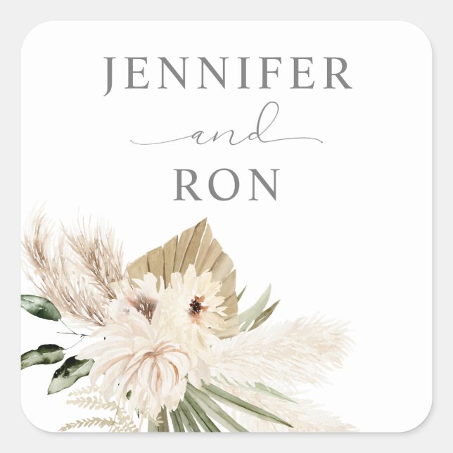 Autocollant Carré Boho Pampas Grass & Beige Floral (Devant)