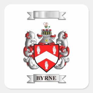 Autocollant carré Byrne Nom de famille et blason