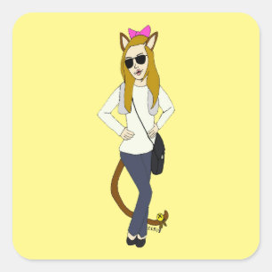 autocollant carré catgirl