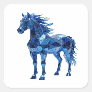 Autocollant carré CHEVAL EN VERRE BLEU BLEU Clair