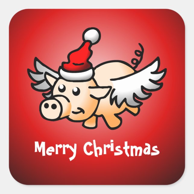 Autocollant carré classique Flying Pig Christmas (Devant)