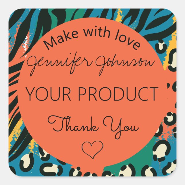 Autocollant Carré couleur poster de animal orange (Devant)