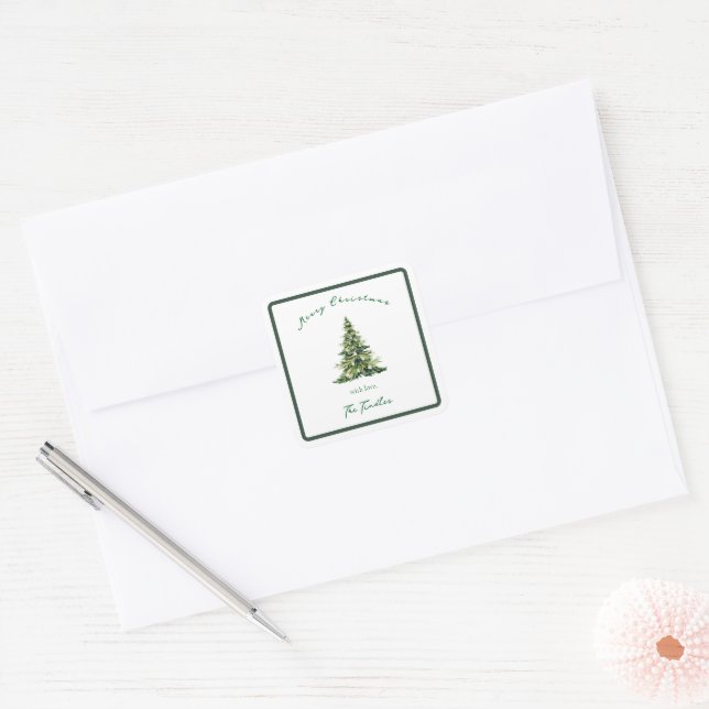 Autocollant carré d'adresse d'arbre de Noël vert d (Enveloppe)