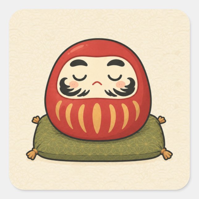 Autocollant carré Daruma dormant (Devant)