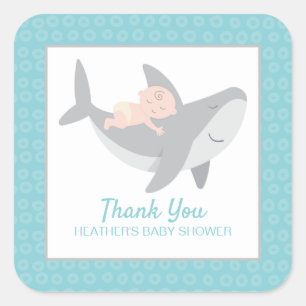 Autocollant Carré de Baby shower de requin doux