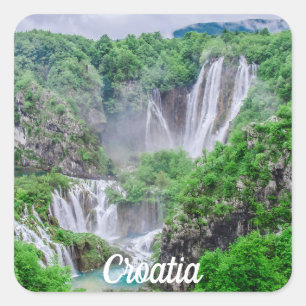 Autocollant carré de chute d'eau des lacs Plitvice