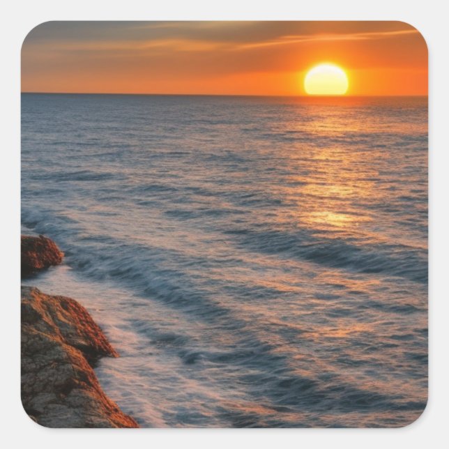 Autocollant carré de coucher de soleil sur l'océan (Devant)