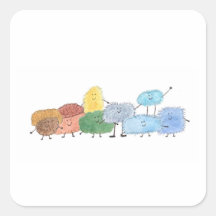 Autocollant carré de créatures mignonnes et duvete