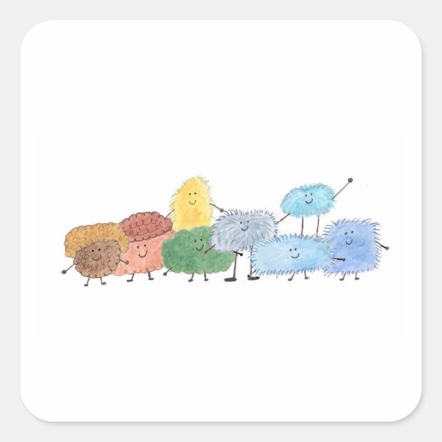 Autocollant carré de créatures mignonnes et duvete (Devant)