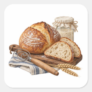 Autocollant carré de démarreur de pain au levain e