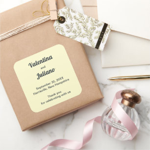 Autocollant carré de faveur de mariage avec texte