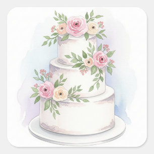 Autocollant Carré de gâteau Mariage de style aquar