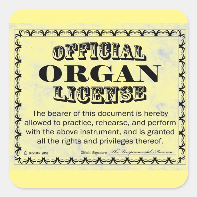 Autocollant Carré de licence d'organe (Devant)