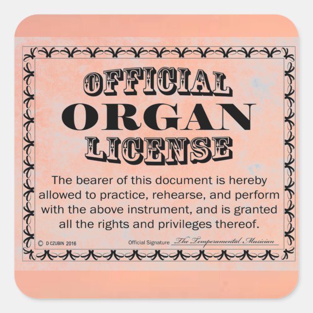 Autocollant Carré de licence d'organe (Devant)