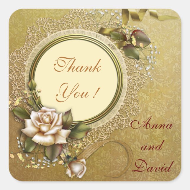 Autocollant carré de luxe moderne or avec votre te (Devant)